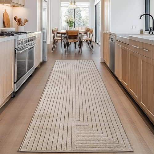 Carpettex Outdoor Teppich wetterfest, Wohnzimmer, Schlafzimmer, Garten, Balkon, Kurzflor Beige, Hoch-Tief-Effekt, weich & waschbar, pflegeleicht, 80x150 cm