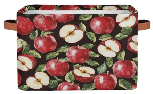 Mexpekil Aufbewahrungskorb mit Aquarell-Apfel-Obst-Muster, für Kinderspielzeug, faltbar, für Kinderzimmer, Stoff-Aufbewahrungskorb für Regale, großer Geschenkkorb mit Griffen, 1 Stück