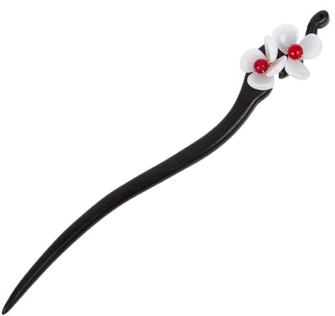 CREATCABIN Bâtonnets Cheveux Bois Style Chinois Vintage Noir Fleur Blanche Accessoire pour Chignon Coiffure Hanfu Fixe pour Cheveux Longs Cadeau pour Femme Accessoire Robe Cérémonie Décoration 17.8cm