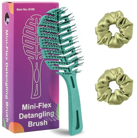 Yeria Haarbürste ohne Ziepen Blattförmige Entwirrbürste aus Stroh 2 seidige Haargummis Vegane Detangler Bürste für Damen & Kinder, für Locken, nasses & langes Haar Antistatisch & Nachhaltig (Grün)
