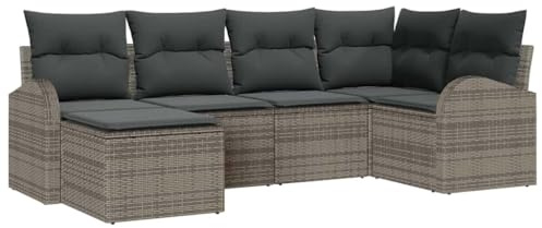 vidaXL Garten-Sofa-Set mit Kissen 6 pcs Grau Poly Rattan, Garten und Terrasse, modernes verstellbares Sofa-Set, Outdoor-Sitzgruppe, langlebig, UV-beständiges Möbel