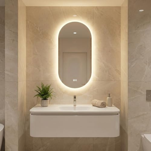 Bayt Badspiegel mit Beleuchtung oval 50x90 cm, LED dimmbar, Antibeschlag