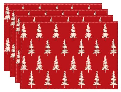 Artoid Mode Rot Bäume Weihnachten Platzsets 4er Set, 30x45cm Winter Tischset Waschbar Platzdeckchen Küche Party Deko