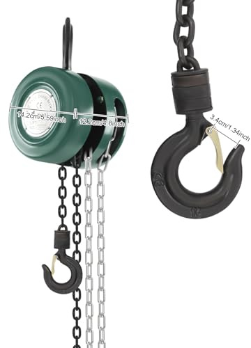 Flaschenzug 1T, Kettenzug 3m Hubhöhe Seilzug mit 360° drehbarer Haken Hebezug Hubkette Hebelzug Ratschenzug (Grün)