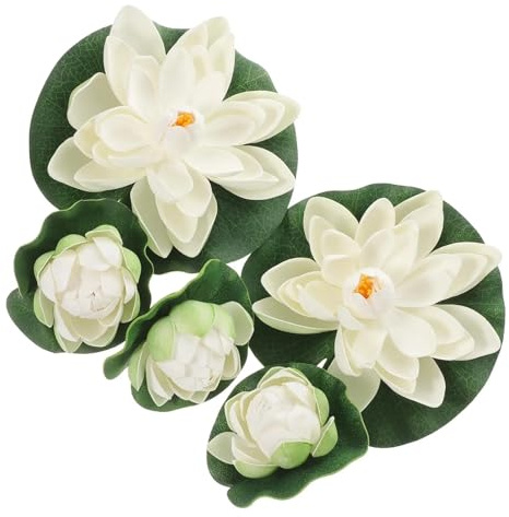 HKYBCF 5Pcs Künstliche Schwimmende Lotus Teich Pflanzen Wasser Lilien Decor Kunststoff Indoor Outdoor Pool Garten Künstliche Blumen