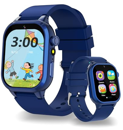 YEDASAH Montre Connectée Enfants, 32 Jeux, Musique, Mode École, 3 Sportifs Podomètre, Calculatrice, Calendrier, Prendre des Photos, Lampe Torche,Smartwatch pour Filles et Garçons Bleu-B