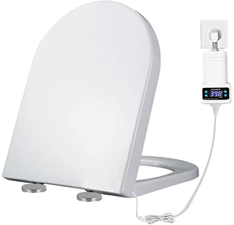 JNTFNE Asiento de Inodoro eléctrico Inteligente con calefacción, Temperatura Ajustable y diseño en Forma de D, Polipropileno Blanco (Blanco)