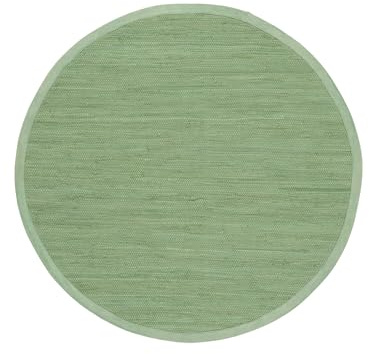 carpetfine Flickenteppich Kelim Chindi Uni rund Grün Ø 80 cm handgewebt | Fleckerlteppich aus Baumwolle für Wohnzimmermit Fransen