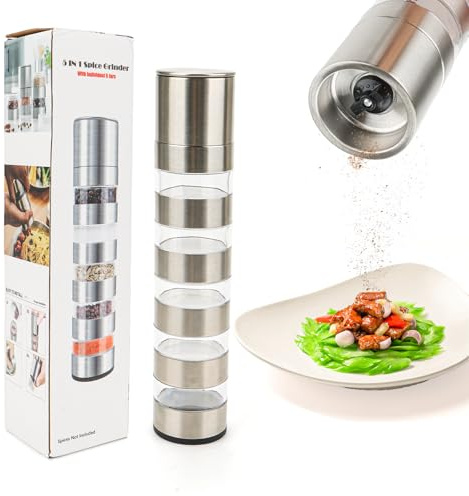 5 in 1 Gewürzstreuer, Encuryna Reise Gewürz Set Gewürzdosen Camping Outdoor Gewürzdosen Mini Gewürzgläser Set mit Deckel Gewürzstreuer Camping mit Gewürzmühle 2025 Gadgets für Wohnmobil