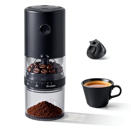Lamido 2026 New Portable Electric Coffee Grinder with Ceramic Burr - Visual Bean Hopper - 38 Adjustable Grind Settings - 1.8X Faster Grinding - 2000 mAh Rechargeable for Espresso, Travel - Black