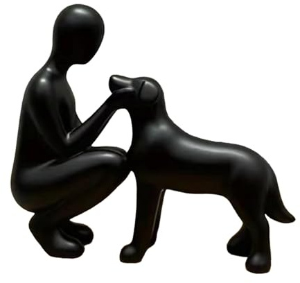 FytStycale Mann und Hund Figur Statue, Harzskulptur Hundefiguren Ornamente, handgeschnitzte Hund Schnittmodell für Hundeliebhaber, Wohnaccessoire für Büro, Wohnzimmer, Bücherregal, Schwarz