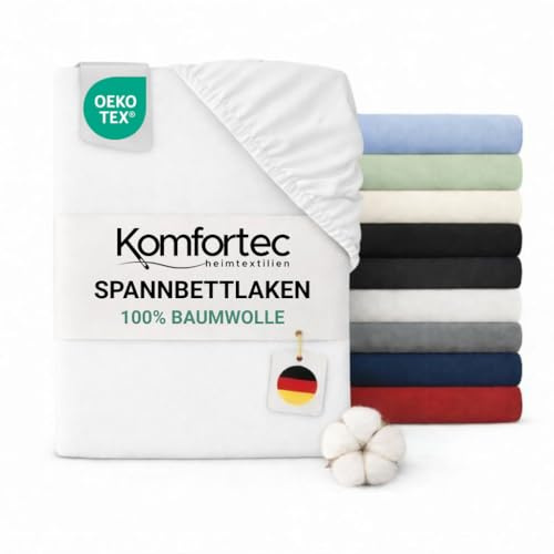 Komfortec Spannbettlaken Jersey 100% Baumwolle – 120x200 cm – 135g/m² – Weich, Atmungsaktiv & Hautfreundlich – Mit Rundumgummi – Oeko-Tex Zertifiziert – Für Boxspring, Topper & Matratzen – Weiß