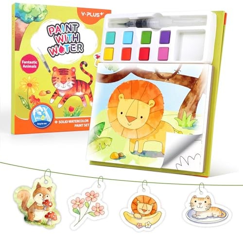 YPLUS Wassermalbuch für Kinder ab 3-6, 8 Farben Magisches Malen Tiere | Messfrei 8 Farben Würfel, Goldglitzer & Bastelblätter, Reisespielzeug ab 3