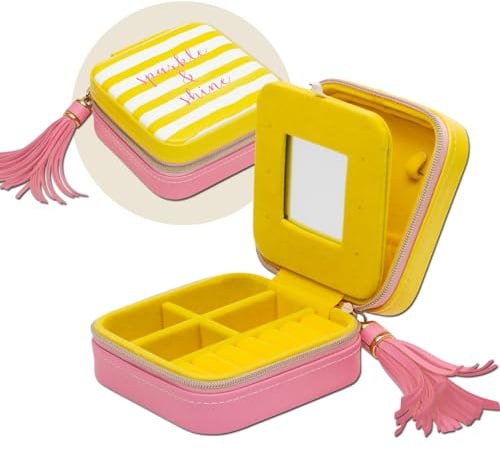 moses. Fernweh Schmuckbox Sparkle & Shine – kompakte Schmuckbox mit Spiegel, mehreren Fächern und Reißverschluss, ideal für Reisen und unterwegs