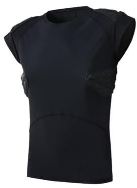predolo American Football Schutzshirt Gepolstert Gepolstertes Football-Shirt Anti-Zusammenstoß Trainingsshirt mit Polster für Footballspieler, Rugby , Schwarz , L