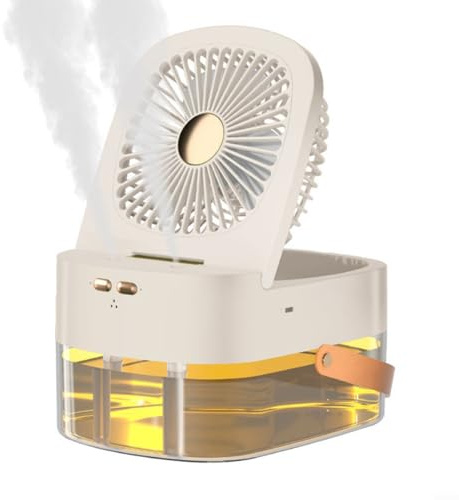 Ventilador portátil 3 en 1 y aire acondicionado con humidificador, luz nocturna LED y niebla de refrigeración, alimentado por USB para el hogar, oficina, dormitorio, viajes, uso al aire libre (4)