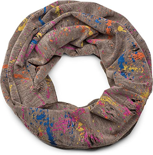 styleBREAKER Loop Schal mit Splat Style Farbklecks Muster im Destroyed Used Look, Schlauchschal, Tuch, Unisex 01017050, Farbe:Braun