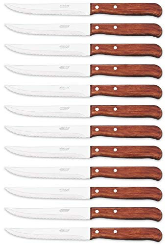 Arcos Serie Latina Caja 12 uds Cuchillo universal de cocina, Hoja serrada de Acero Inoxidable NITRUM de 130 mm, Mango de Madera comprimida Color marrón (12 UDS)
