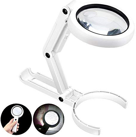 Powcan Lampe Loupe - Loupe Eclairante avec 8 LED Lumière 5X Loupe Lecture sur Pied pour le Journal, le Bijoutier et les Travaux Manuels