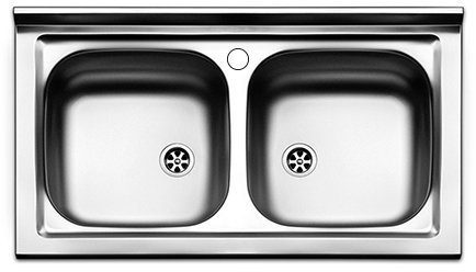 Fregadero cocina apoyo Apell mod. Pisa de acero inoxidable, 80 x 50 cm, 2 senos
