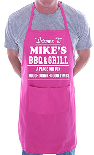 Print4U Apron Personalised Welcome To Mike's BBQ & Grill Pink