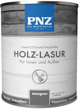 PNZ Holzlasur für Innen und Außen | lösemitttelfreie Farblasur | Nachhaltig hergestellt mit regionalen Rohstoffen | für alle Hölzer, auch Bienenhäuser, Gebinde:0.25L, Farbe:steingrau