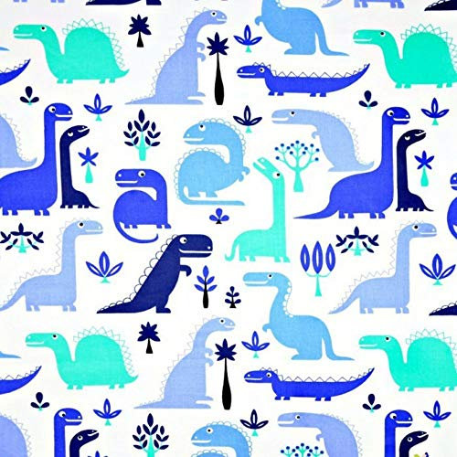 100% Baumwolle Baumwollstoff Kinder Kinderstoff Meterware Handwerken Nähen Stoff Tiermotiv 100x160cm 1 Meter (Dinosaurier Blau Lila)