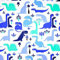 100% Baumwolle Baumwollstoff Kinder Kinderstoff Meterware Handwerken Nähen Stoff Tiermotiv 100x160cm 1 Meter (Dinosaurier Blau Lila)