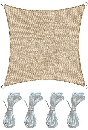 Rebecca Mobili Vela Ombreggiante Tenda Da Esterno Quadrata Beige Outdoor Protezione Uv Con Corde Piscina Barca Giardino 5x5 mt (Cod. RE6338)