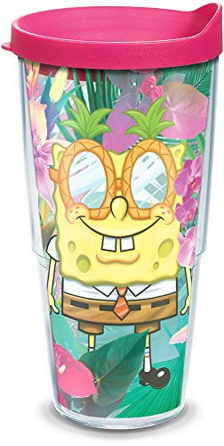 Tervis Nickelodeon Gobelet Isotherme à Double paroi fabriqué aux États-Unis Motif Bob l'éponge Garde Les Boissons Froides et Chaudes, 710 ML, Tropical