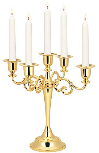 Ejoyous Kerzenleuchter 5 armig, Vintage Metall Handwerk Kerzenhalter Stand Stabkerze Metall Deko Kerzenständer für Event Hochzeit Home Dekoration 26 x 26,5 cm (Gold)