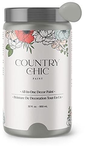 Country Chic All-in-One Chalk Paint for Furniture, Cabinets, Home Decor, Eco-Friendly, Matte Finish, Built-In Primer & Top Coat for Wood, Metal - Pebble Beach (Grey) - Quart 32 oz (950 ml)
