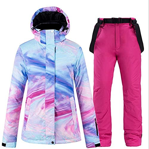 Ez4garden Damen Outdoor-Snowboard-Skijacke und -hose, bunt, bedruckt, winddicht, wasserdicht, warm Gr. XL, rose