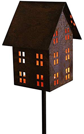 Bornhöft Edelrost Vogelhaus Gartenlicht Kerzenhalter Gartenstecker rostiges Lichthaus am Stab Windlicht Gartendeko 148cm incl Stab (auf Stab)