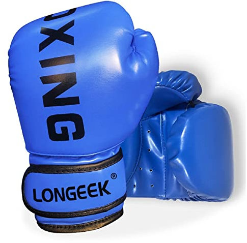 Longeek Gants de Boxe pour Enfants 4Oz Mitaines de Frappe Gants Dessin animé Sparring Formation Gants pour Combat, Coup de Pied de Boxe PU Bleu