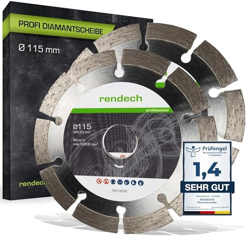 2x Profi Diamantscheibe 115mm für Beton, Granit, Stein, Ziegel uvm. - Diamanttrennscheibe mit hoher Schneidleistung | rendech® Markenqualität