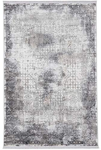 carpetfine Vintage Teppich Liyath Grau 140x200 cm | Moderner Teppich für Wohn- und Schlafzimmer
