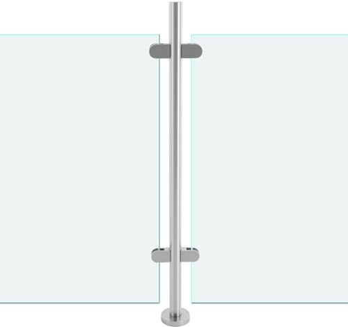 ROMYIX Stainless Steel Balustrade Posts with Glass Clamps and Rubbers,110CM Mid Post Glass Balustrade kit Railing Fence Pole Handrail Garden Fencing, fits10-12mm Toughened Glass (Mid Post 1100mm)