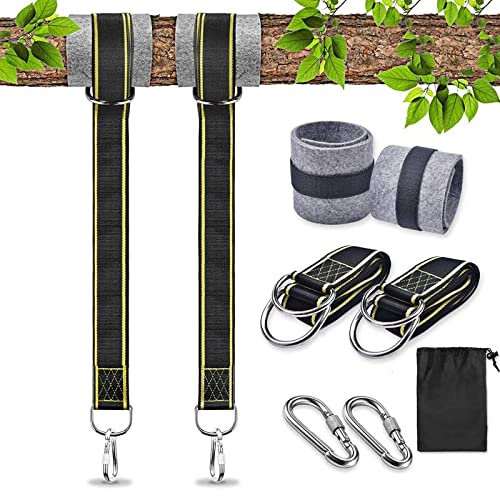 Fixation Hamac Sangle Balancoire Fixation pour Fauteuil Suspendu Corde Balancoire Exterieur Accessoire Mousquetons de Sécurité Balancoire Sangle Balancoire Arbre pour Hamac Balancoire (1.5M x 2)