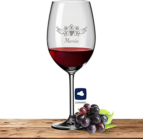 Leonardo Bordeauxglas Rotweinglas XL mit Namen oder Wunschtext graviert, 640ml, Daily, personalisiertes Premium Bordeauxglas in Gastroqualität (Weinrebe)