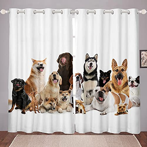 Loussiesd Kinder Fenstervorhang 245x140cm Hund Muster Microfaser Blickdichte Vorhänge für Jungen Mädchen Tier Deutscher Schäferhund Corgi Shiba Inu Mops drucken Vorhänge