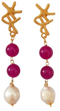 Orecchini Pendenti con Pietre Fucsia e Perle Barocche