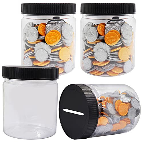 Mczcent Sparschwein Klein-4PACK, Sparbüchse Transparent für Münzen, Spardose Wenig Plastik Durchsichtig, Kleine Spardosen Piggy Coin Money Saving Bank Münzen Jar Box für Jungen Mädchen Kinder Schwarz