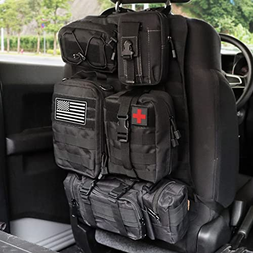Maiker Organizer tattico per sedile auto, organizer aggiornato per pannello veicolo con 5 tasche Molle rimovibili, universale, adatto alla maggior parte dei veicoli (nero)