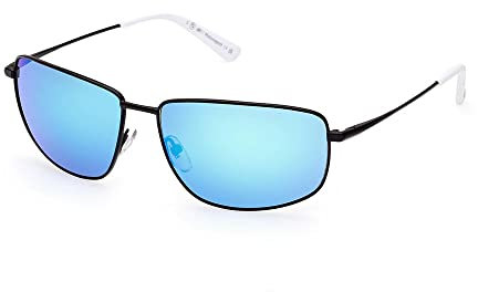 BMW M Motorsport BS0027 Herren-Sonnenbrille, Filigrane und Leichte Unisex-Sonnenbrille, Rechteckige Gläser, Blau Verspiegeltes Rauchglas, Mattschwarz