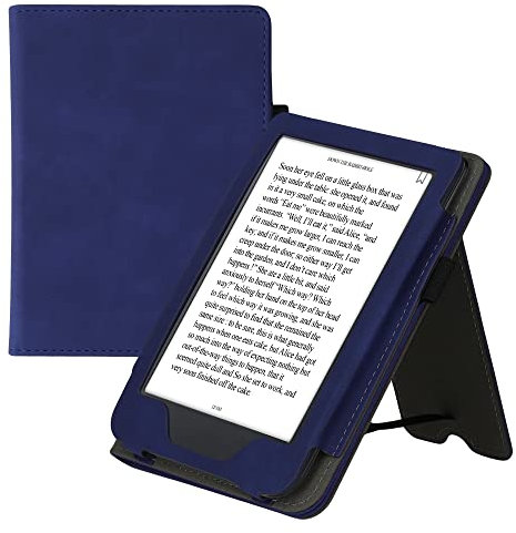 kwmobile Custodia Compatibile con Kobo Clara 2E - Cover Chiusura Magnetica Autosleep con Leggio e Portatessere - blu scuro