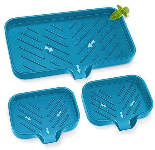 Premium Silicone Soap Holder for Bathroom & Kitchen Sink - Self Draining Tray with Caddy for Dish Soap Bottle & Soap Dispenser