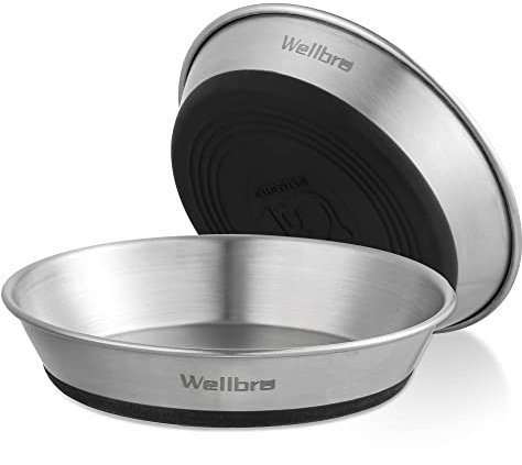 Wellbro Lot de 2 gamelles en Acier Inoxydable pour Chat - pour Nourriture et Eau - Motif Moustache et Fatigue - Antidérapantes - pour Petits Chiens, Chiots et Chats