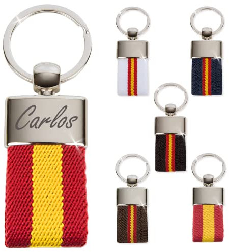 ibera gifts – Porte Clef Personnalisable aux Couleurs du Drapeau Espagnol en Acier Inoxydable | Porte Clé Personnalisé Gravé pour Homme Femme Couple avec Sac Cadeau (Rouge)