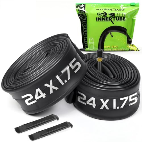 2-Pack Bike Inner Tube for 24 X 1.75/1.95/2.10/2.125, Premium 24x1.95 Bicycle Tube with 32 mm Schrader Valve 2PCS Levers, 24x2.125 Tube Compatible with Road/MTB/Kids Bike by Hydencamm (2 of One Size)